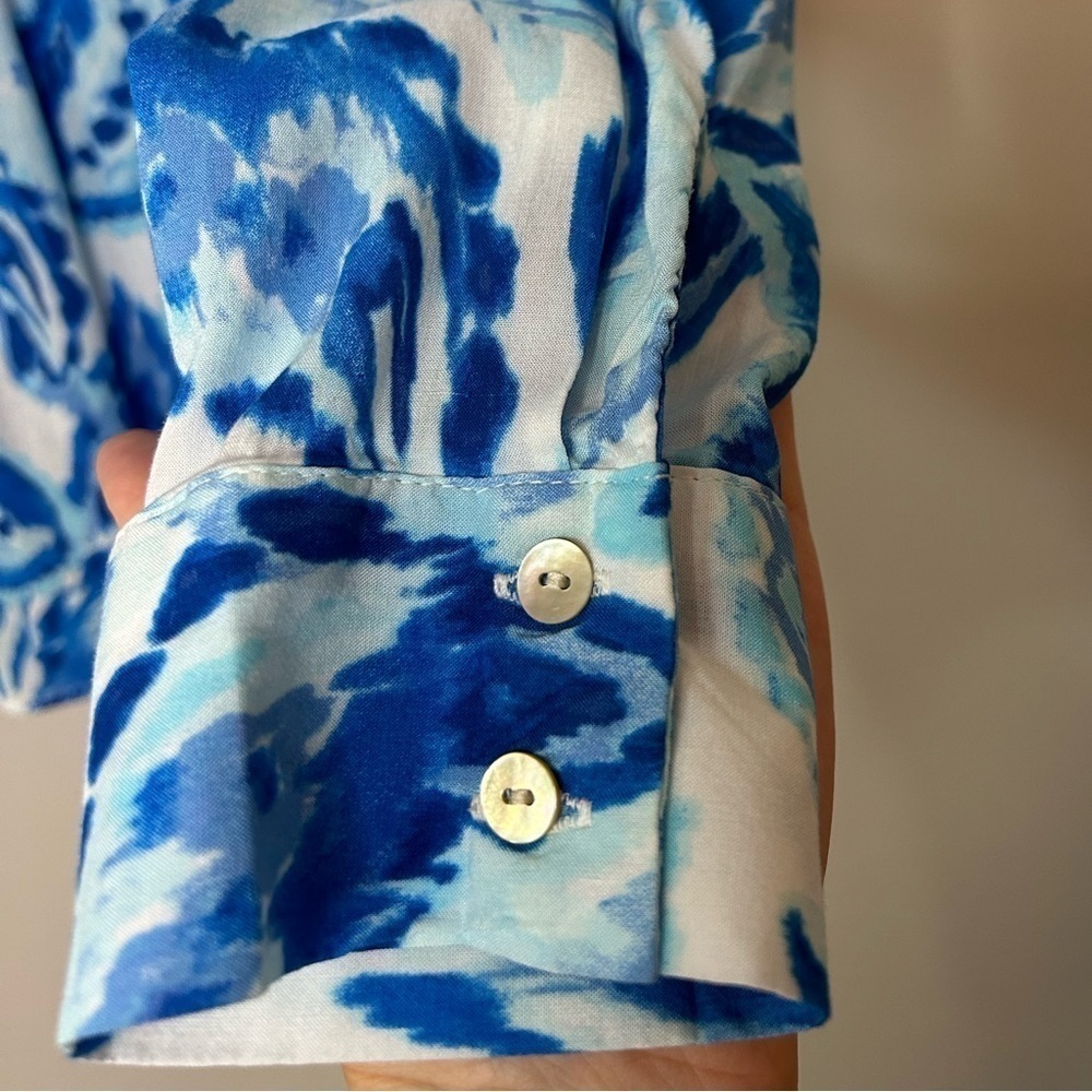Rose + Olive Women's Blue Button Shirt Fashion Art to Wear Lightweight - Picture 4 of 9